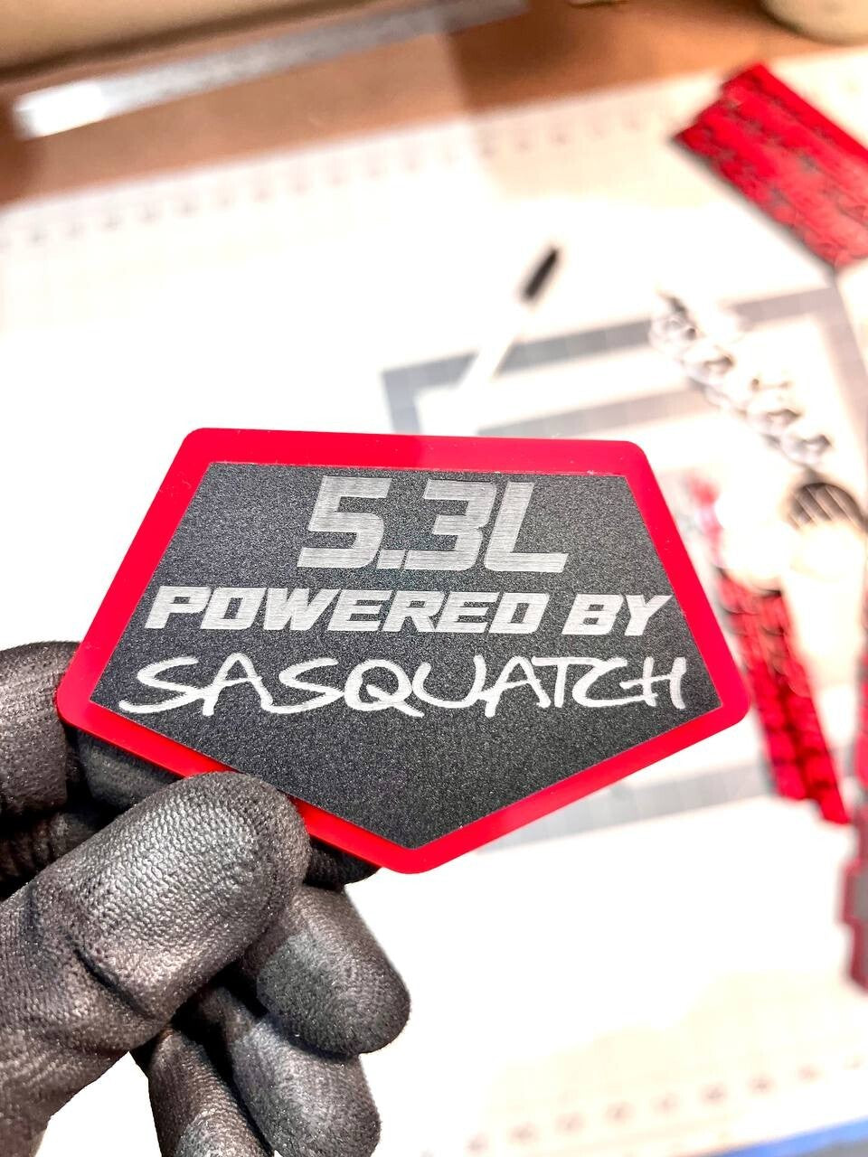 5.3L POWERED BY SASQUATCH EMBLEM QTY 1 ENGINE BADGE 3D ACRYLIC STICKER DECAL