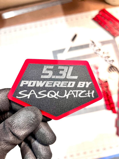 5.3L POWERED BY SASQUATCH EMBLEM QTY 1 ENGINE BADGE 3D ACRYLIC STICKER DECAL