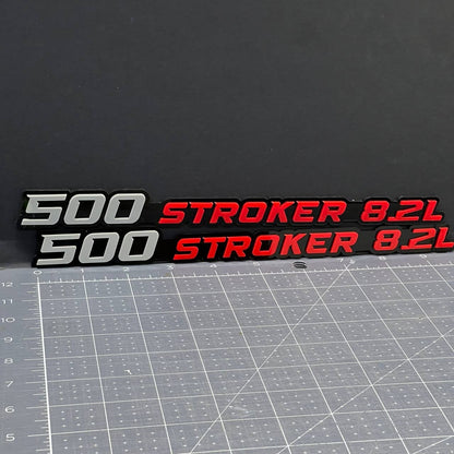 2PCS 500 STROKER 8.2L Emblems – 3D Acrylic Engine Fender Badges for Cars & Truck
