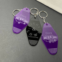 Personalized Hotel Key Tag – Black Keychain with Custom Logo & Room Number