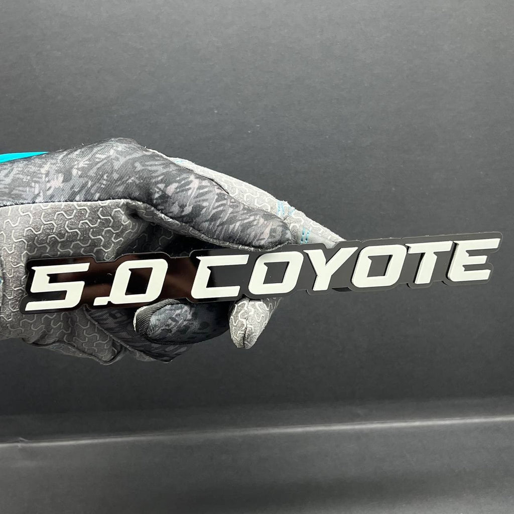 1PC 5.0 COYOTE Emblem White on Black – Acrylic Fender or Tailgate Badge