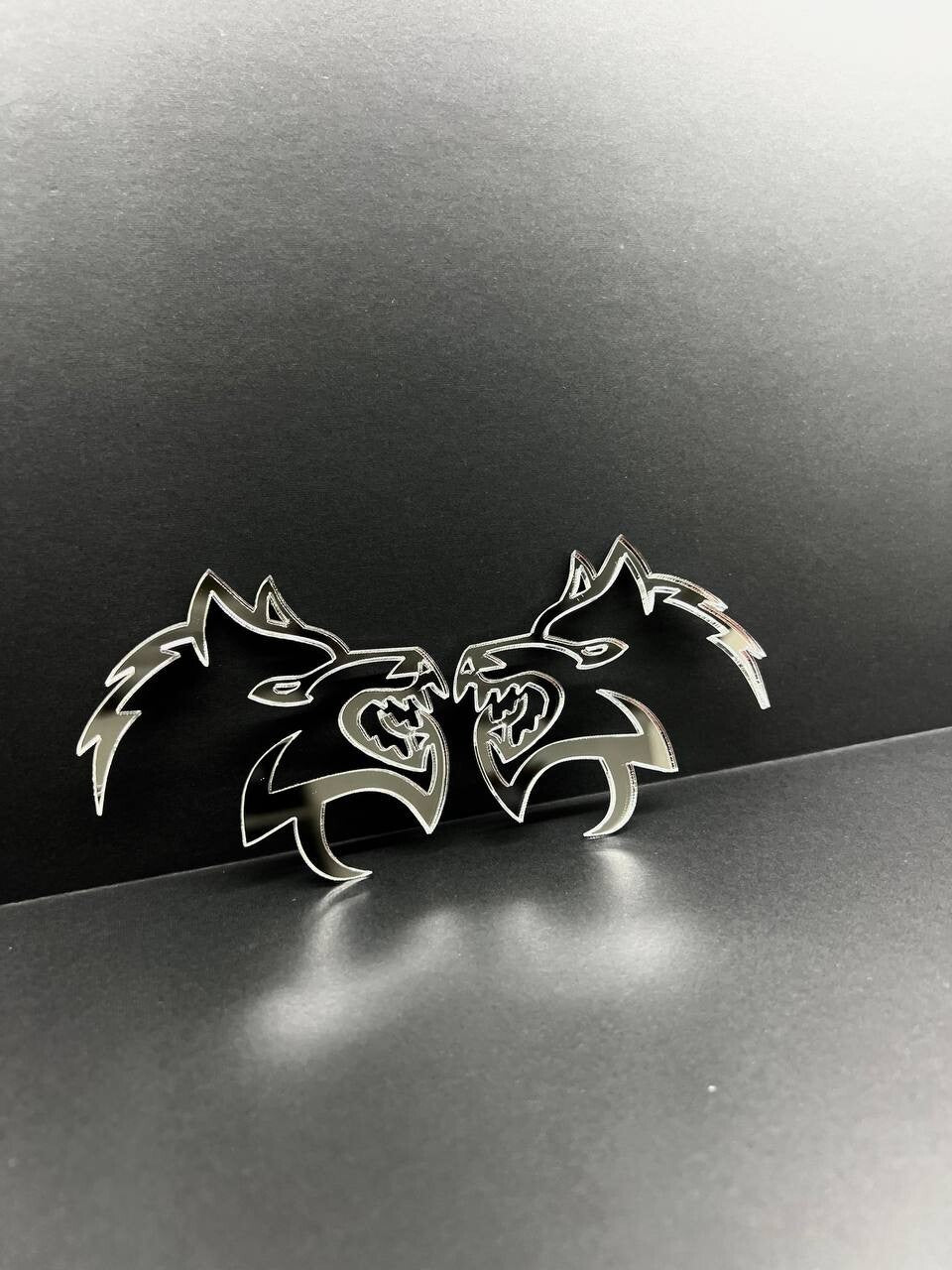 Mirror Wolf Badges Emblem Car/Truck, (2) BADGES, Fender Angry Agressive Raging