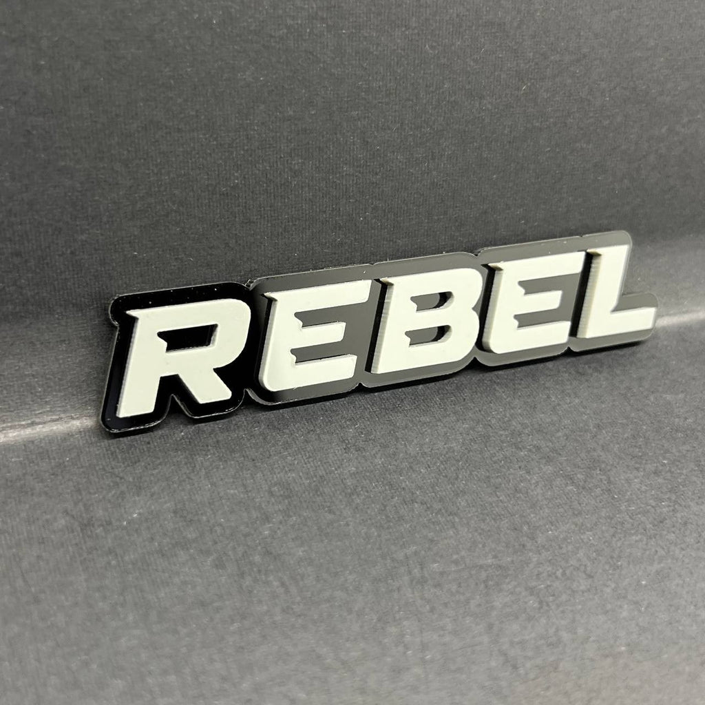 1PC REBEL Emblem Grey – 3D Acrylic Tailgate Badge Decal for Car, Truck, SUV