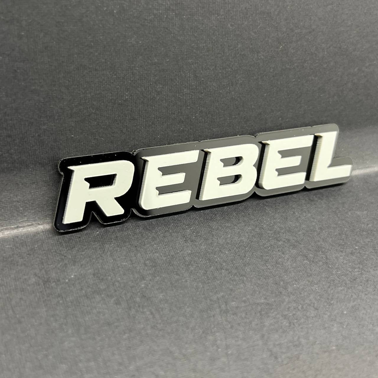 1PC REBEL Emblem Grey – 3D Acrylic Tailgate Badge Decal for Car, Truck, SUV