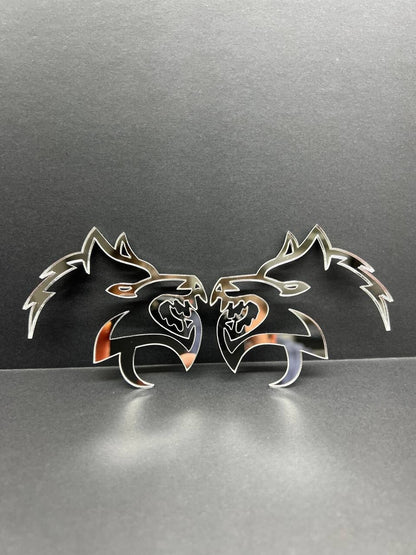 Mirror Wolf Badges Emblem Car/Truck, (2) BADGES, Fender Angry Agressive Raging