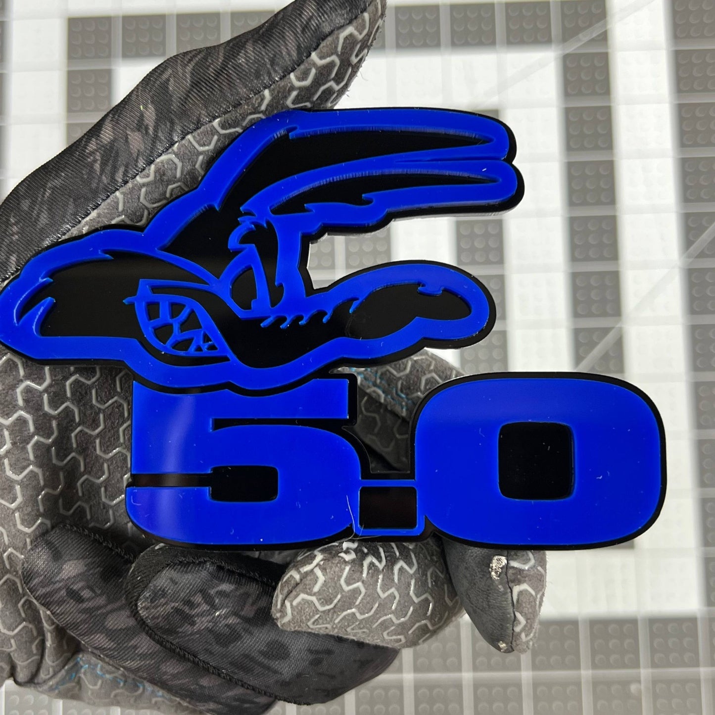5.0 COYOTE 3D Emblems – Blue on Black Angry Racing Fender Badges (Set of 2)
