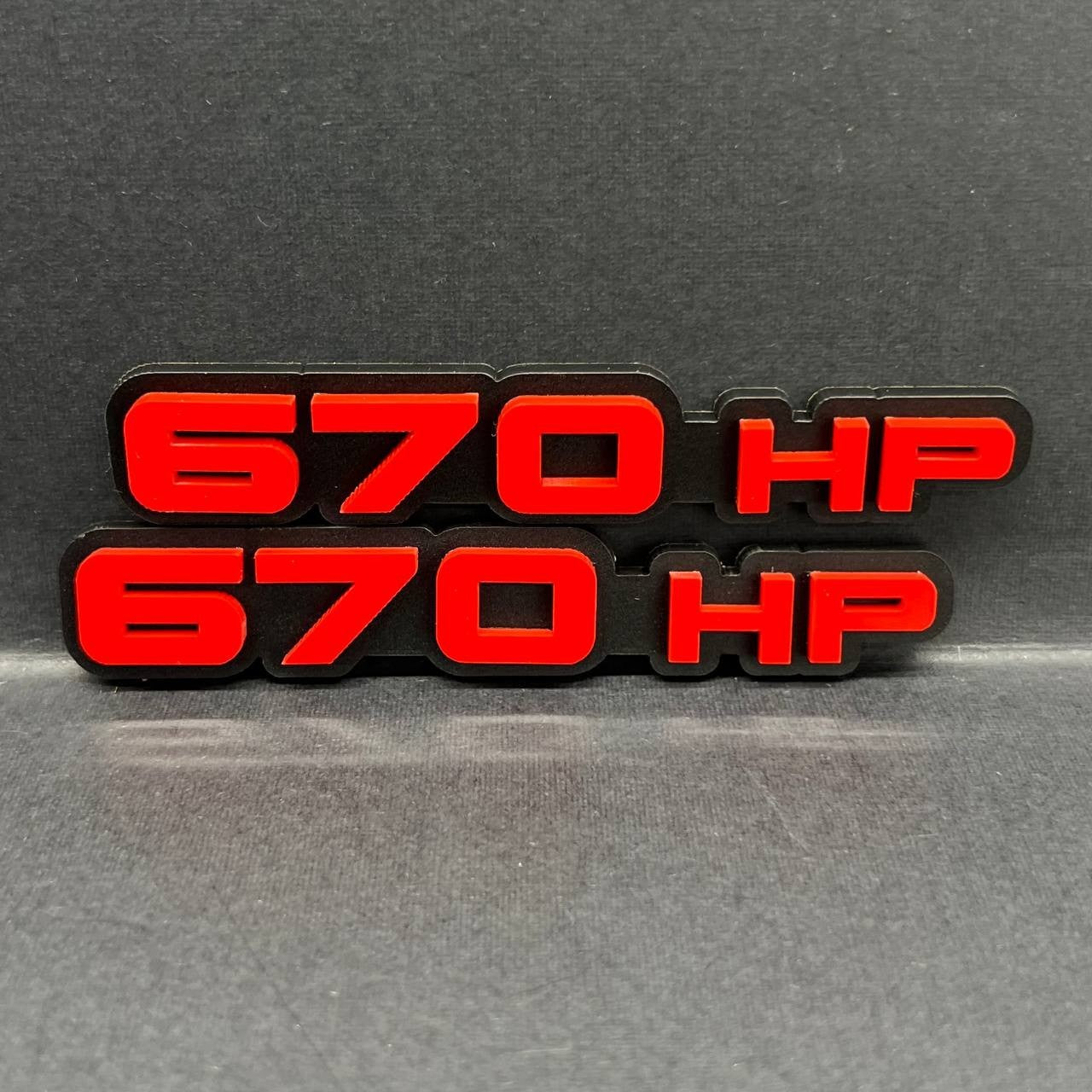 2PCS 670HP Emblems – 3D Acrylic Engine Fender Badges 670HP Pair Decals