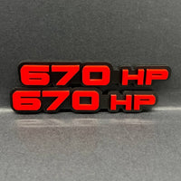 2PCS 670HP Emblems – 3D Acrylic Engine Fender Badges 670HP Pair Decals