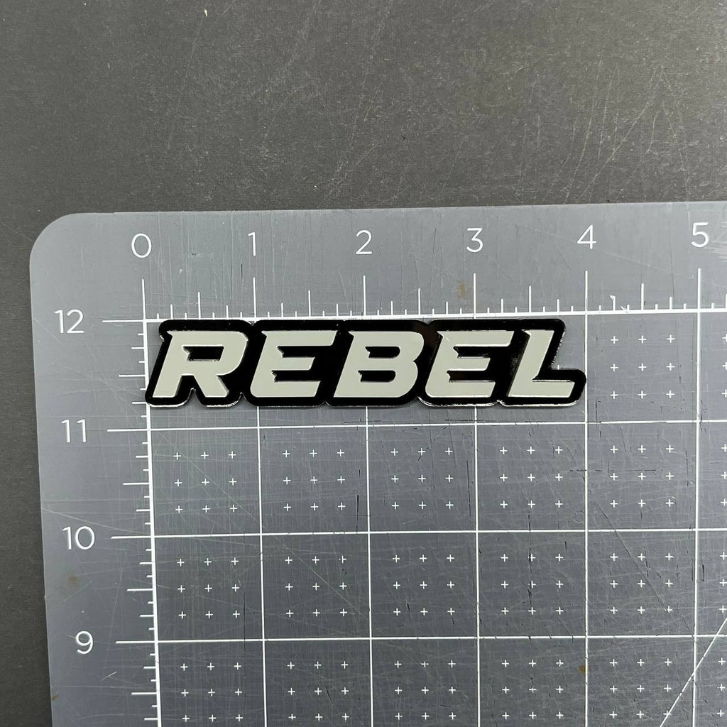 1PC REBEL Emblem Grey – 3D Acrylic Tailgate Badge Decal for Car, Truck, SUV