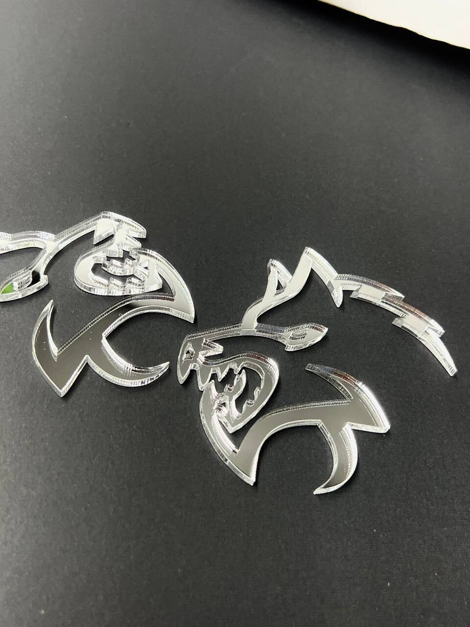 Mirror Wolf Badges Emblem Car/Truck, (2) BADGES, Fender Angry Agressive Raging