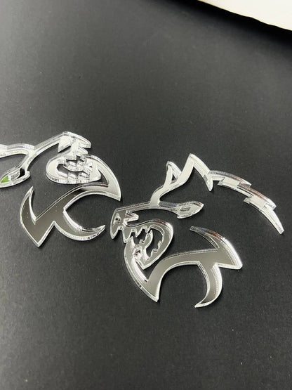 Mirror Wolf Badges Emblem Car/Truck, (2) BADGES, Fender Angry Agressive Raging