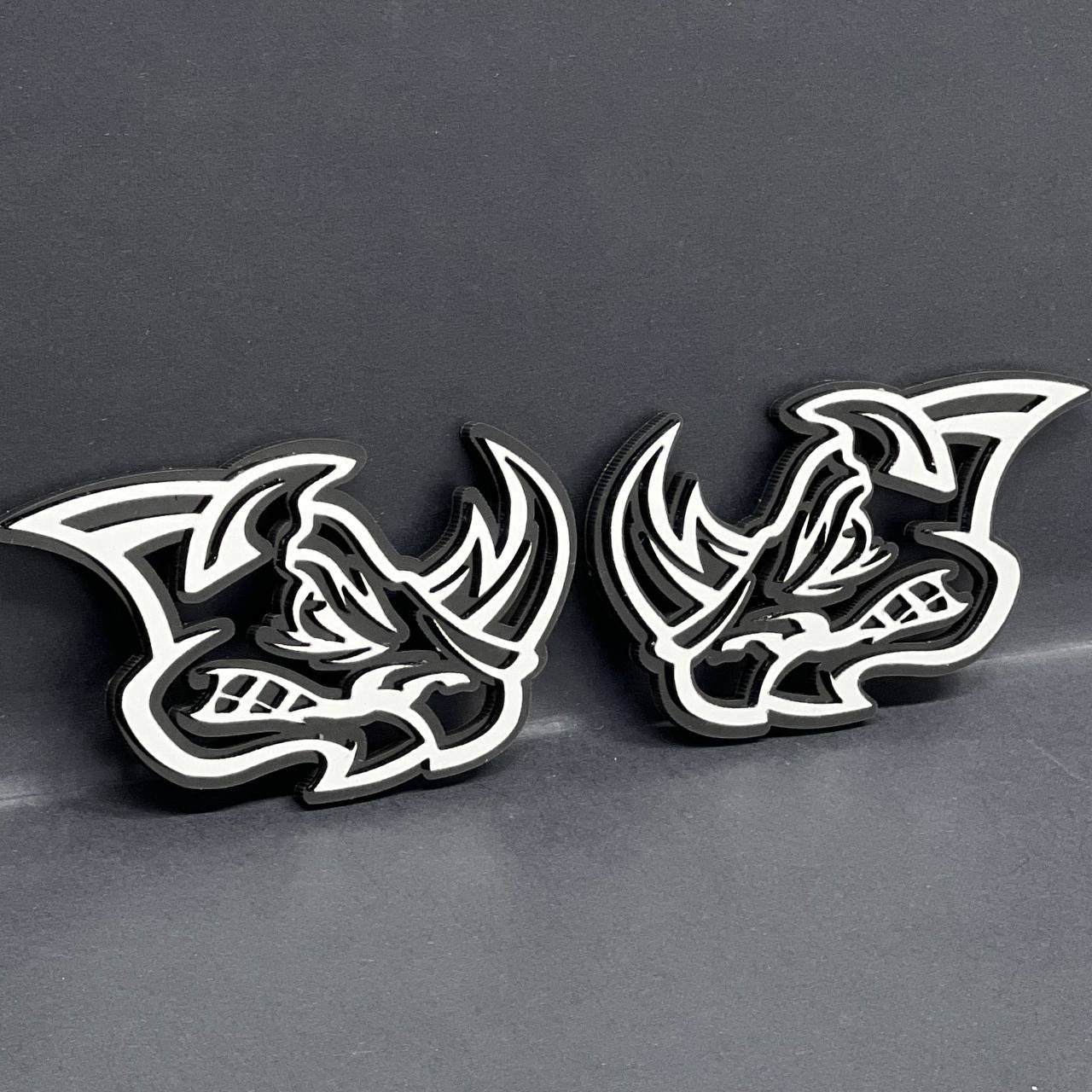 Rhino Badges – 2PCS Angry 3D Emblems for Car Truck Fender Decal