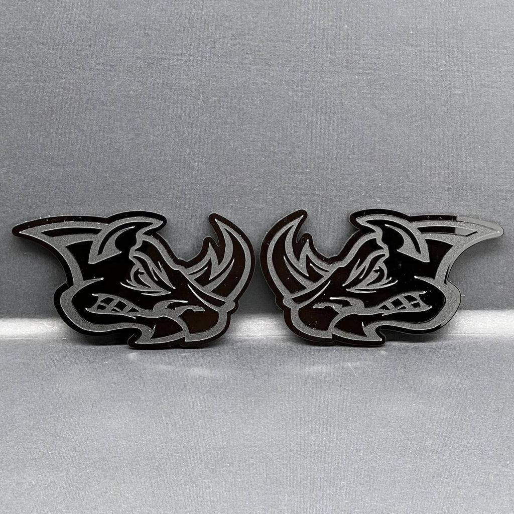 2pcs Rhino Badges Emblem Black Mate Black BADGES Fender Angry Agressive Raging