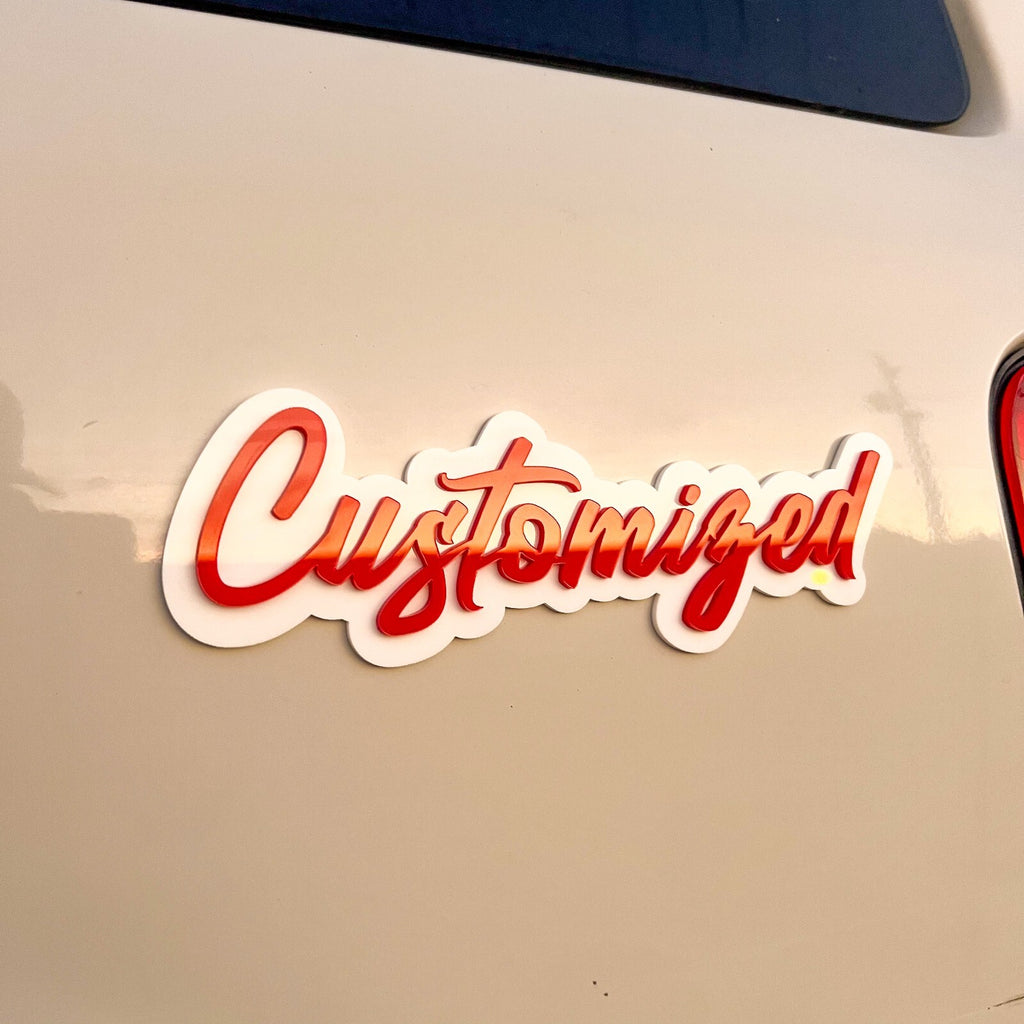 Personalized budget Acrylic Car Emblem – MULTI COLOR Customized Text Names