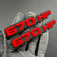 2PCS 670HP Emblems – 3D Acrylic Engine Fender Badges 670HP Pair Decals