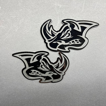 2pcs Rhino Badges Emblem Black Mate Black BADGES Fender Angry Agressive Raging