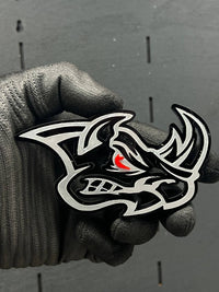 2PCS Rhino Red Eye Emblems – Angry Aggressive 3D Fender Car & Truck Badges