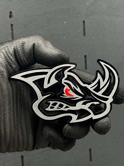 2PCS Rhino Red Eye Emblems – Angry Aggressive 3D Fender Car & Truck Badges