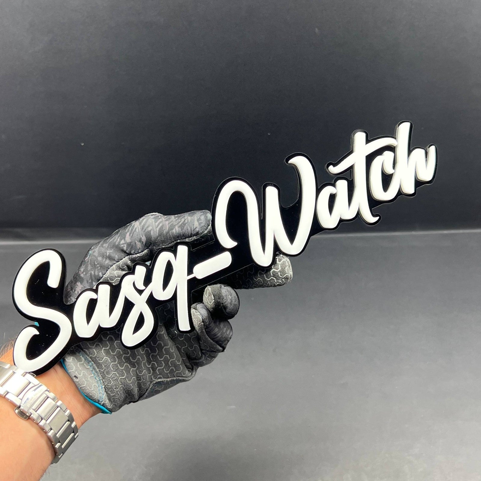 1PCS SASQ-WATCH Emblem – Custom 3D Multicolor Acrylic Car Exterior Badge