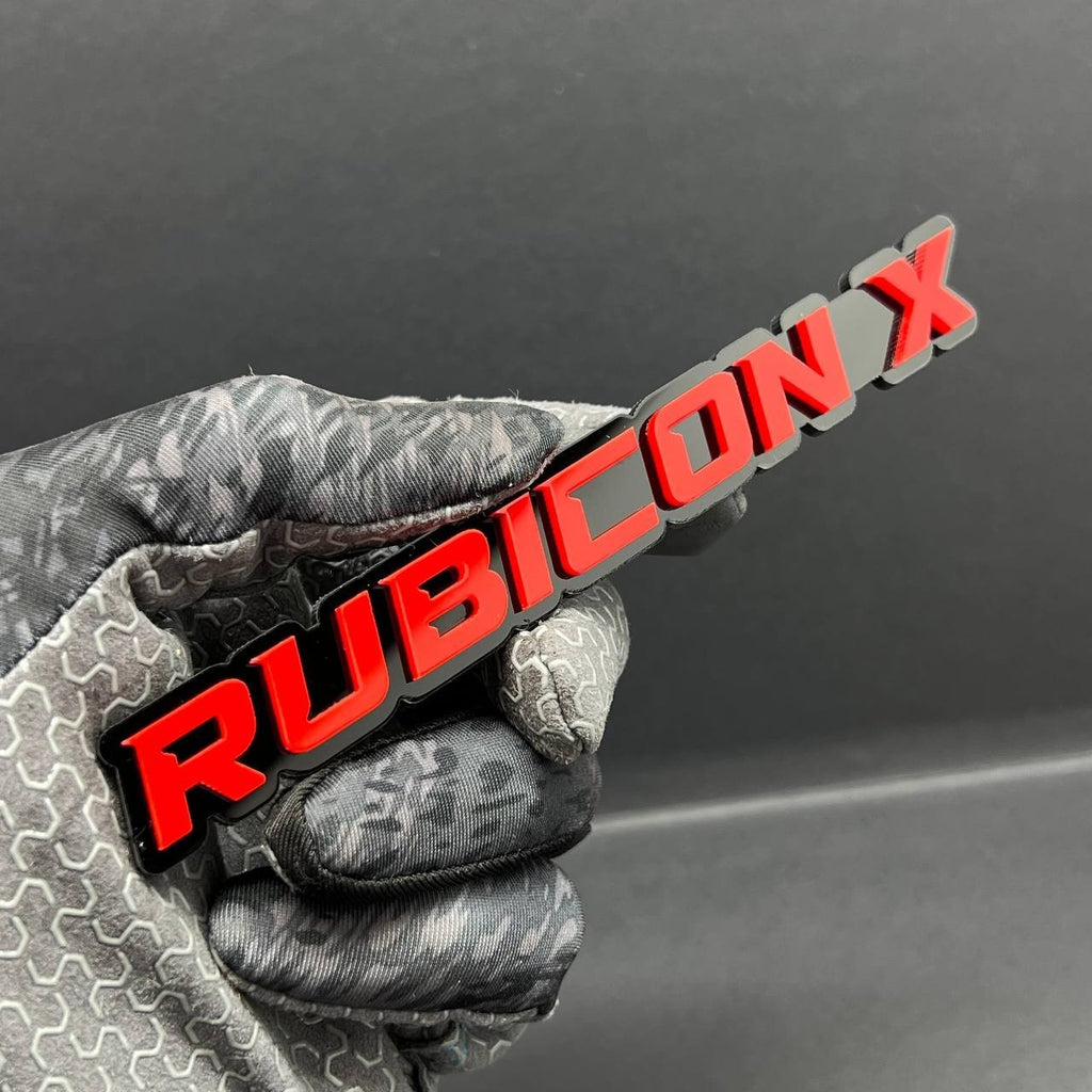 1PC Rubicon X Emblem – Red on Black 3D Acrylic Fender or Tailgate Badge for Jeep