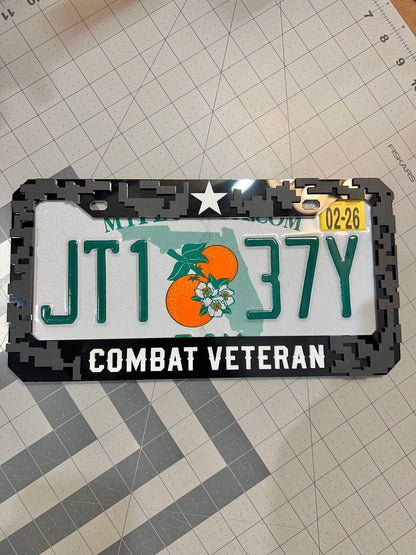 COMBAT VETERAN Black License Plate Frame Cover, Frame, car frame