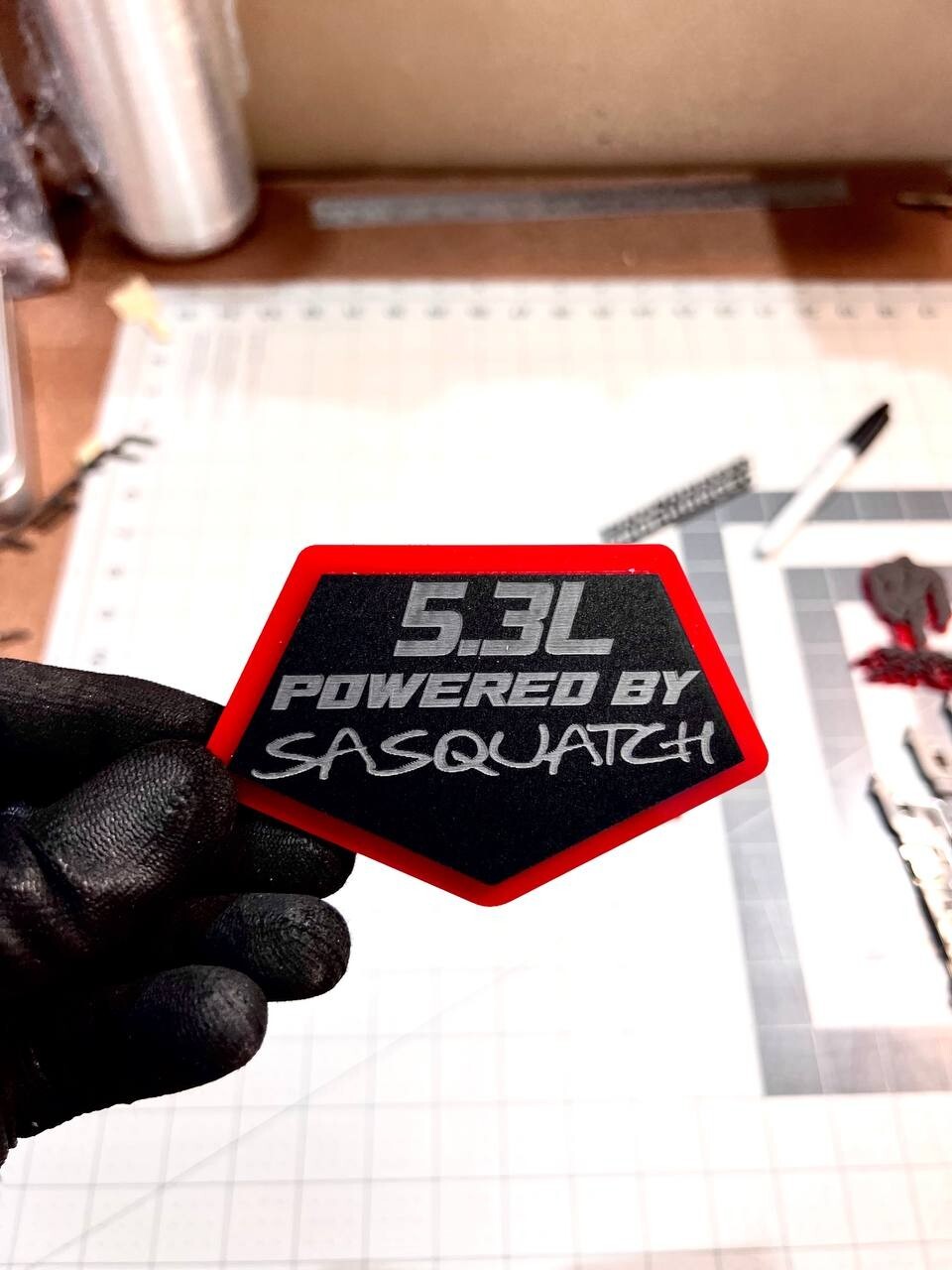 5.3L POWERED BY SASQUATCH EMBLEM QTY 1 ENGINE BADGE 3D ACRYLIC STICKER DECAL