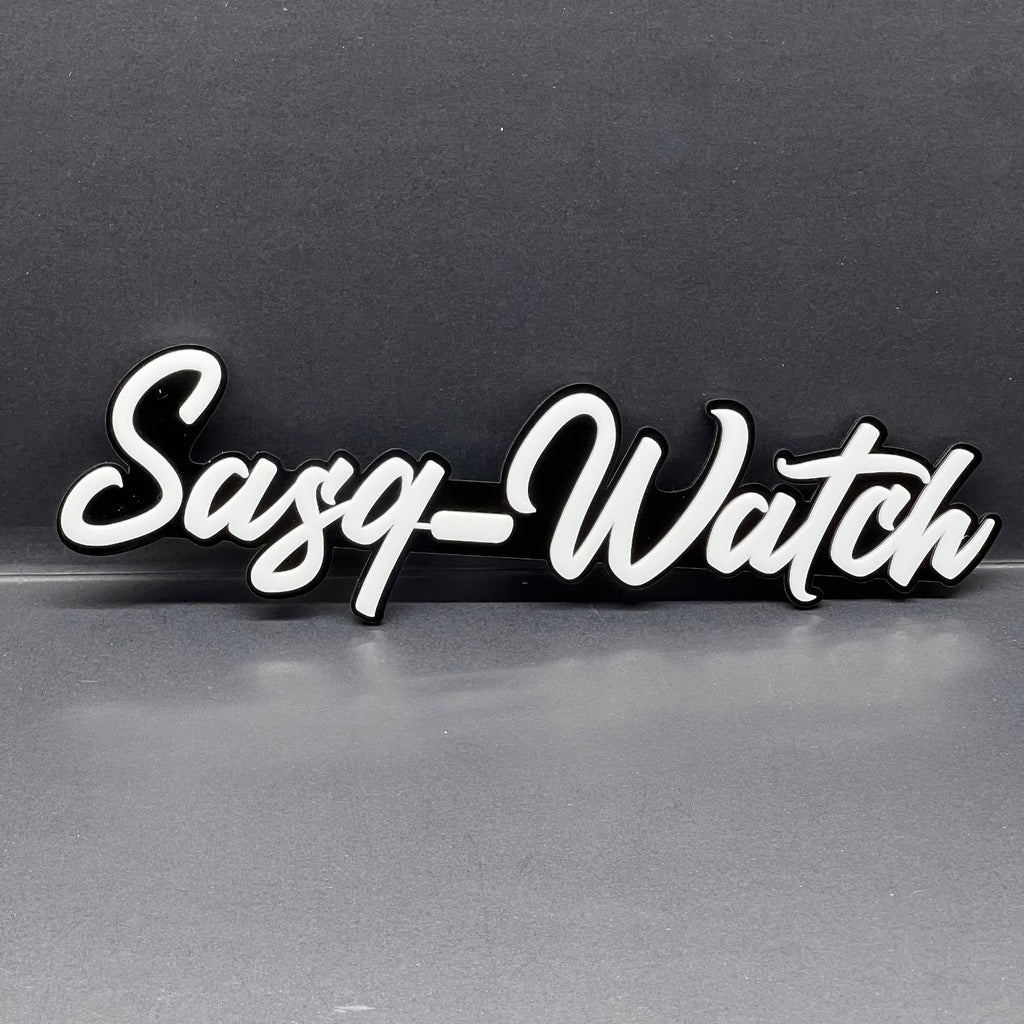 1PCS SASQ-WATCH Emblem – Custom 3D Multicolor Acrylic Car Exterior Badge