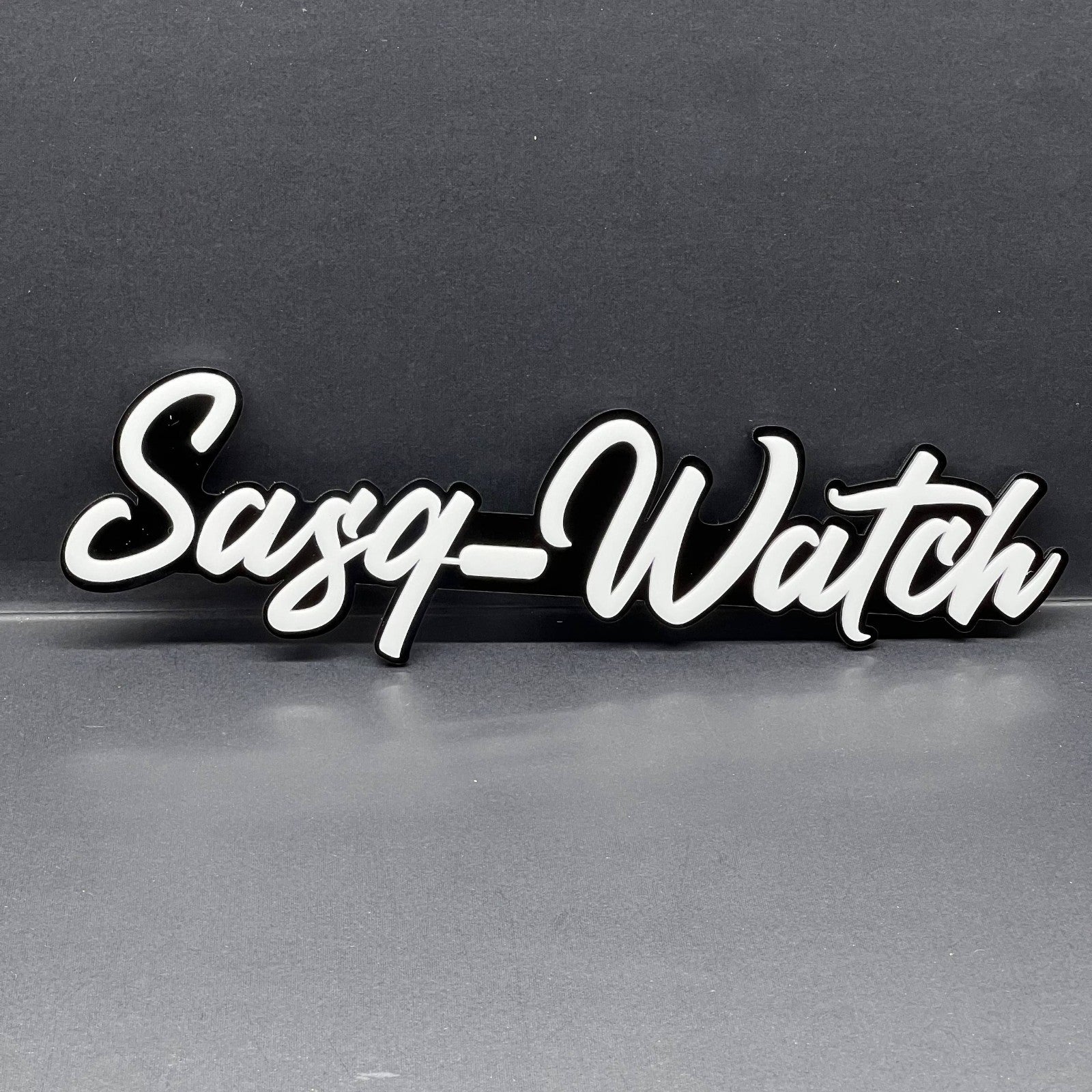 1PCS SASQ-WATCH Emblem – Custom 3D Multicolor Acrylic Car Exterior Badge