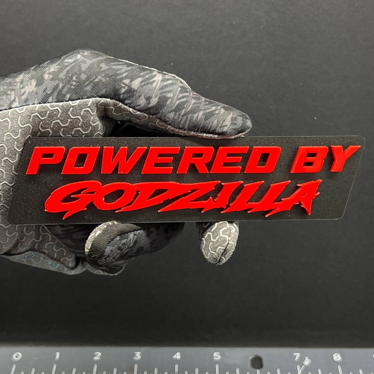 1PC POWERED BY GODZILLA Emblem – 3D Exterior Badge Decal for Trunk Fender Door