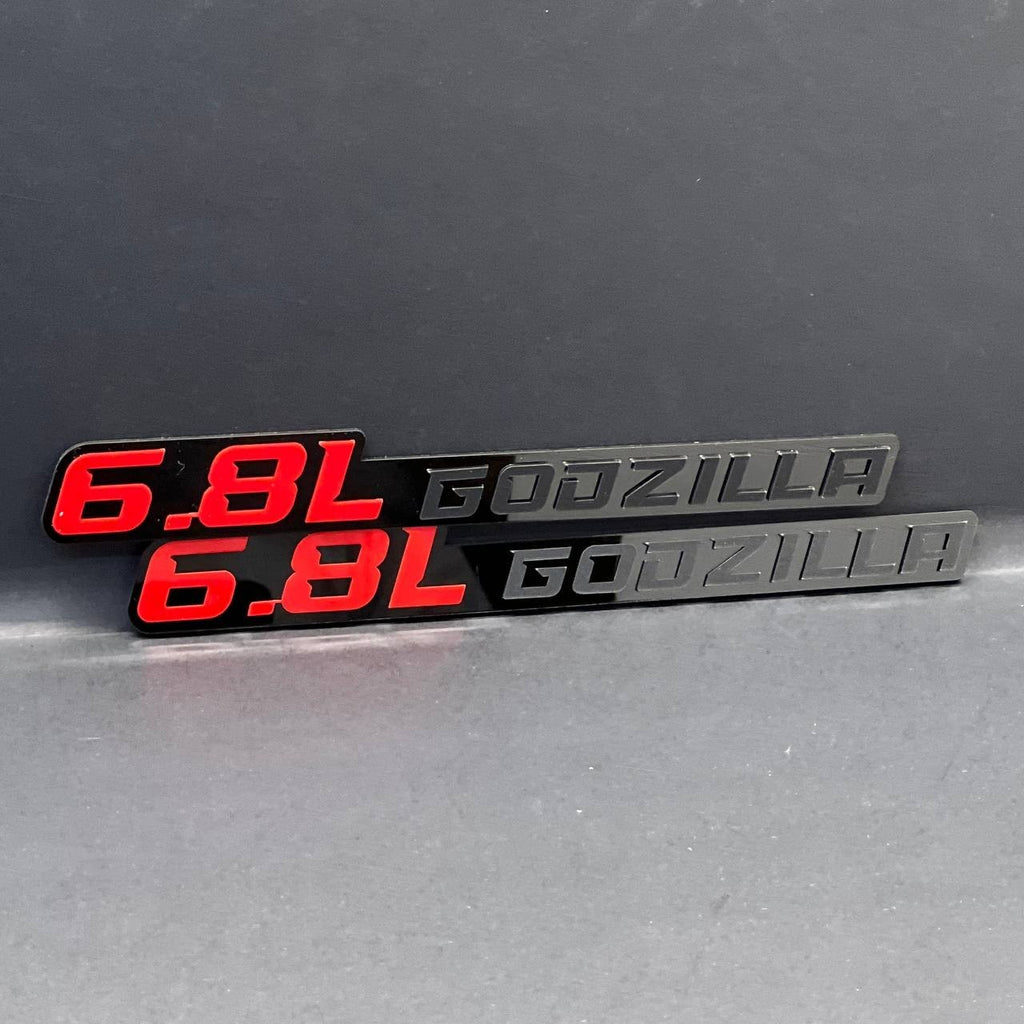 6.8L GODZILLA EMBLEMS QTY 2 FENDER EXTERIOR 6.8L ENGINE BADGE PAIR 3D EMBLEMS