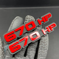 2PCS 670HP Emblems – 3D Acrylic Engine Fender Badges 670HP Pair Decals