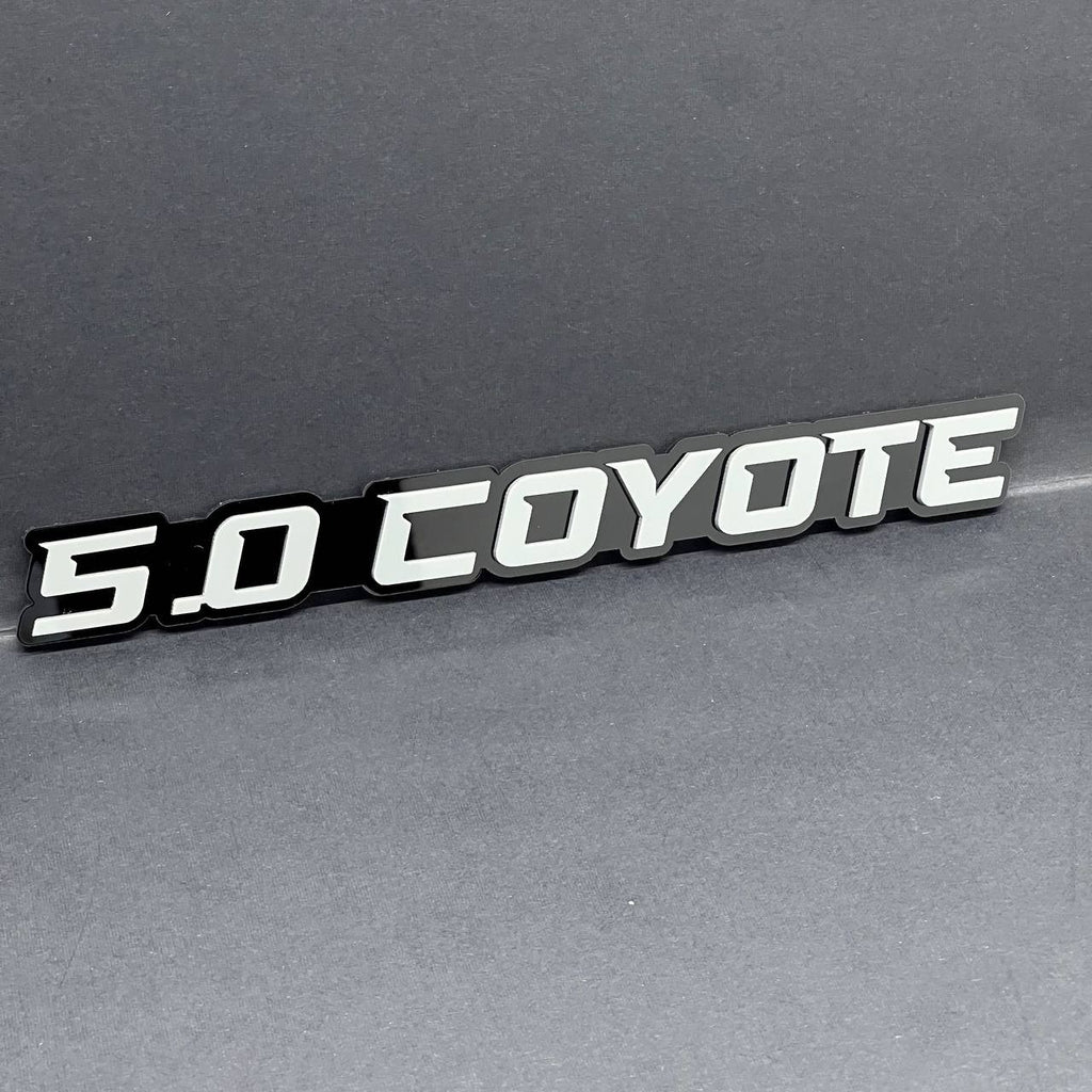 1PC 5.0 COYOTE Emblem White on Black – Acrylic Fender or Tailgate Badge