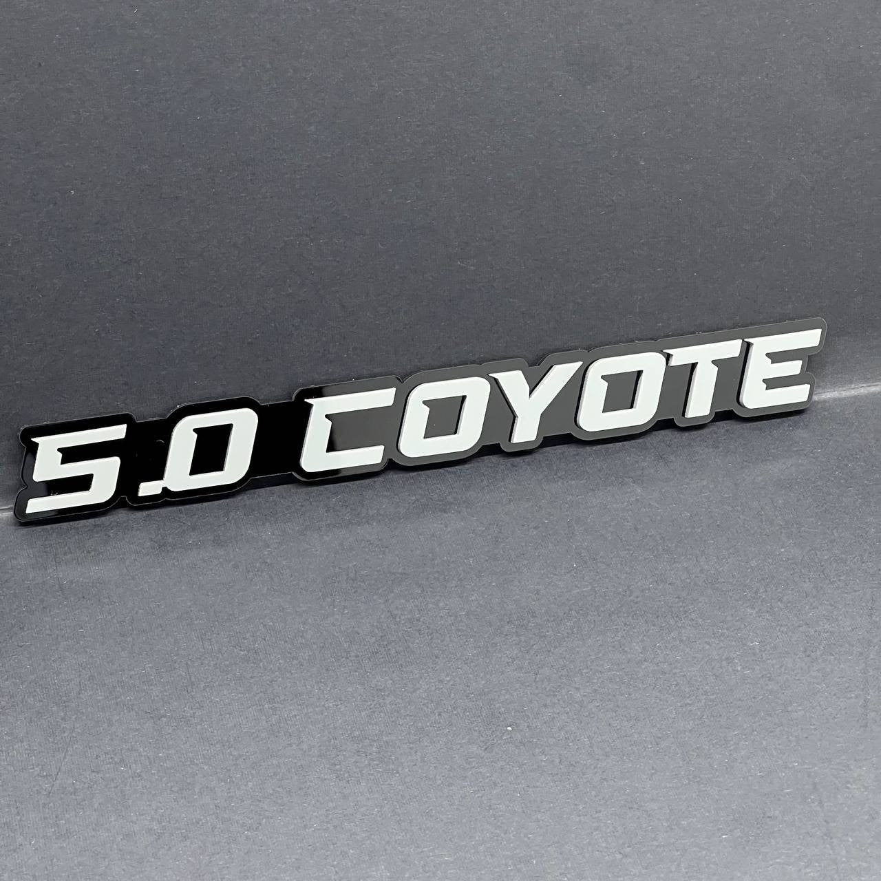 1PC 5.0 COYOTE Emblem White on Black – Acrylic Fender or Tailgate Badge