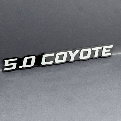 1PC 5.0 COYOTE Emblem White on Black – Acrylic Fender or Tailgate Badge