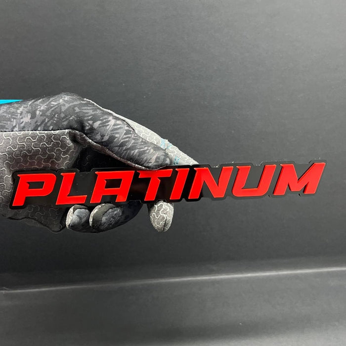 1PC PLATINUM Emblem – Red on Black 3D Acrylic Fender or Tailgate Badge for Car