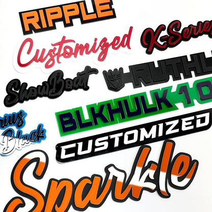 Customized Car Acrylic Emblem Badge MULTI COLOR Custom Text Names