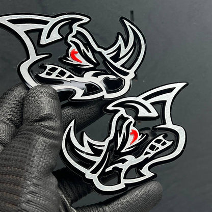 2PCS Rhino Red Eye Emblems – Angry Aggressive 3D Fender Car & Truck Badges