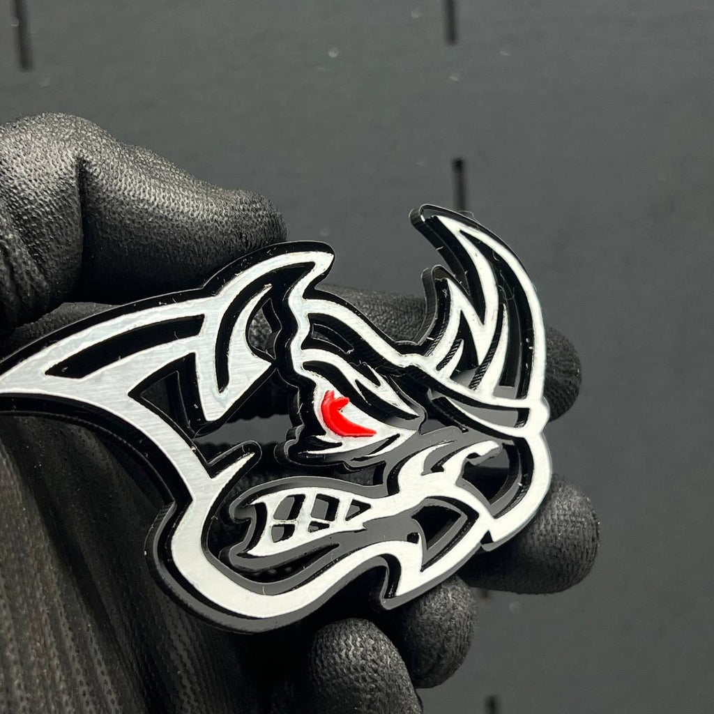 2PCS Rhino Red Eye Emblems – Angry Aggressive 3D Fender Car & Truck Badges