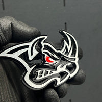 2PCS Rhino Red Eye Emblems – Angry Aggressive 3D Fender Car & Truck Badges
