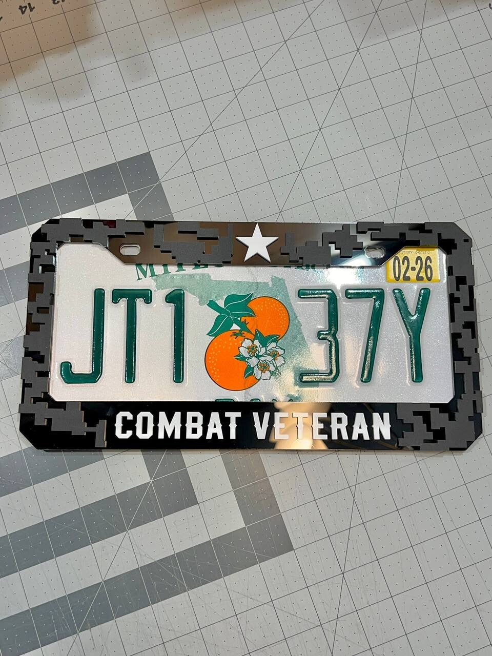 COMBAT VETERAN Black License Plate Frame Cover, Frame, car frame