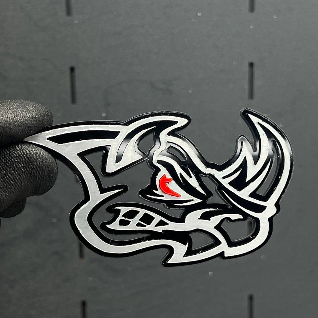 2PCS Rhino Red Eye Emblems – Angry Aggressive 3D Fender Car & Truck Badges
