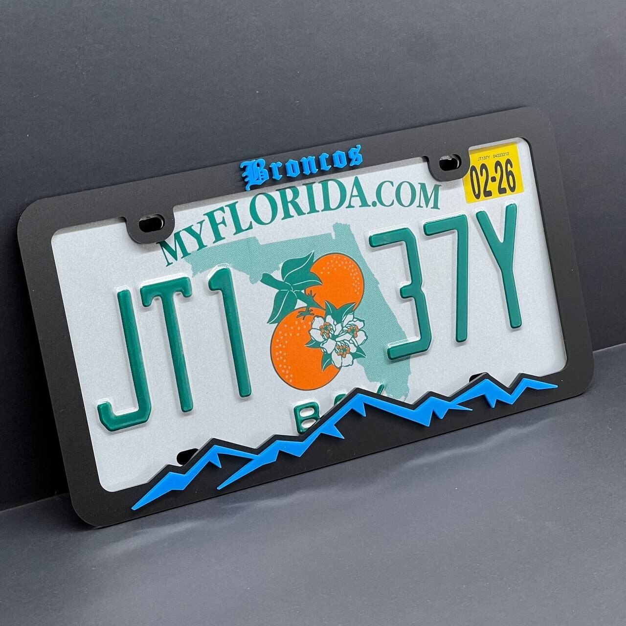 BRONCO MOUNTAINS LICENSE PLATE FRAME COLOR CHOICE -HIKING-MOUNTAINS-CAMPING