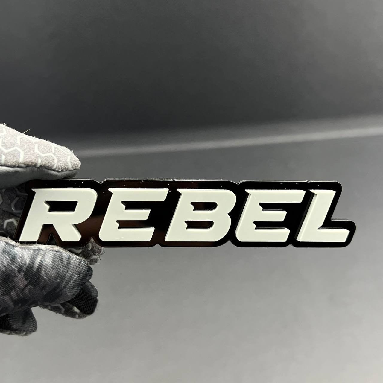 1PC REBEL Emblem Grey – 3D Acrylic Tailgate Badge Decal for Car, Truck, SUV