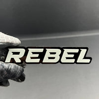 1PC REBEL Emblem Grey – 3D Acrylic Tailgate Badge Decal for Car, Truck, SUV