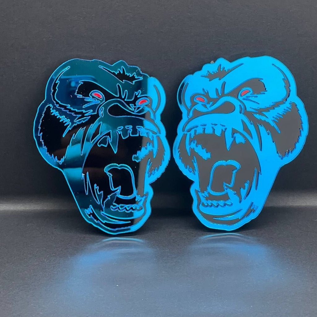 2PCS Gorilla Mirror blue Emblem Badges – Angry Fender Decals for Car/Truck