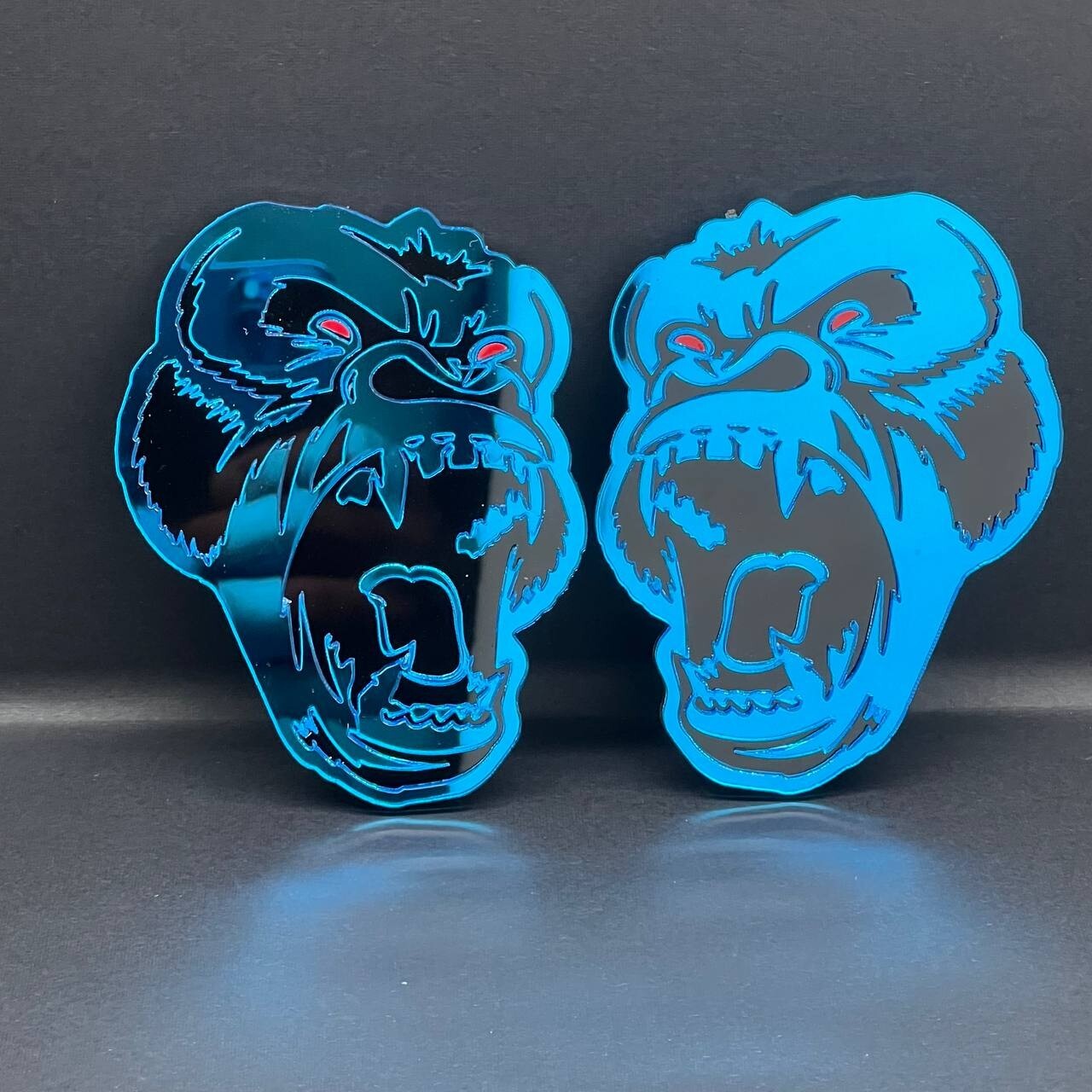 2PCS Gorilla Mirror blue Emblem Badges – Angry Fender Decals for Car/Truck