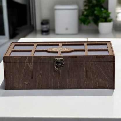 Wooden Tea Box Storage Oranizer Tea Bag Holder with 8 Compartments and Clear Lid