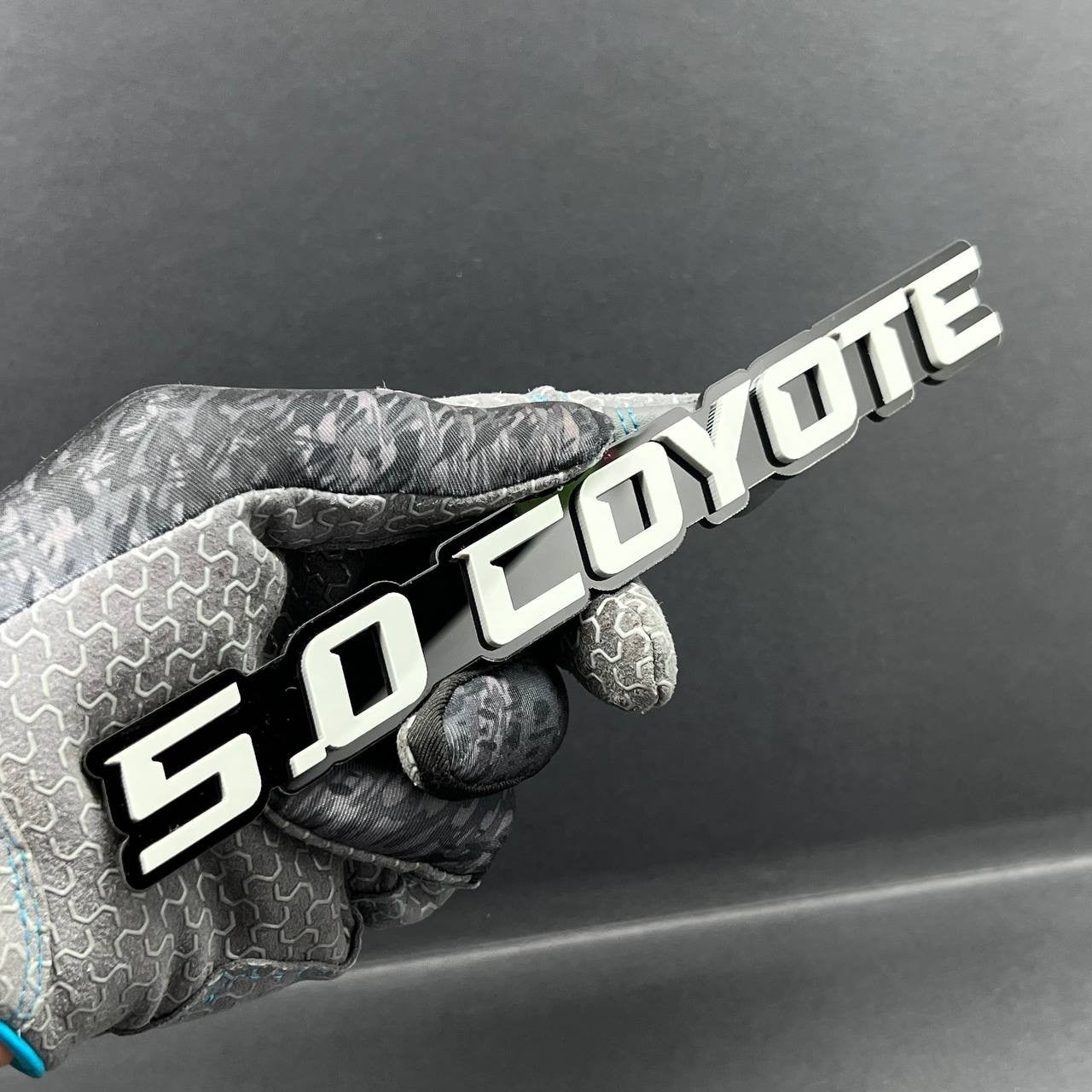 1PC 5.0 COYOTE Emblem White on Black – Acrylic Fender or Tailgate Badge