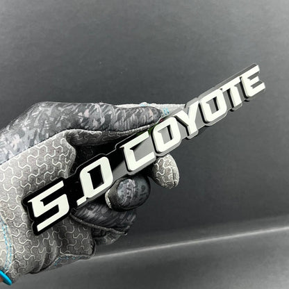 1PC 5.0 COYOTE Emblem White on Black – Acrylic Fender or Tailgate Badge