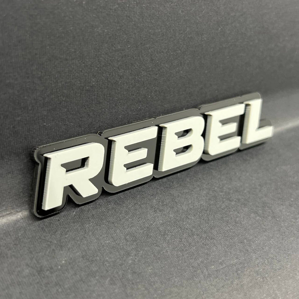 1PC REBEL Emblem Grey – 3D Acrylic Tailgate Badge Decal for Car, Truck, SUV